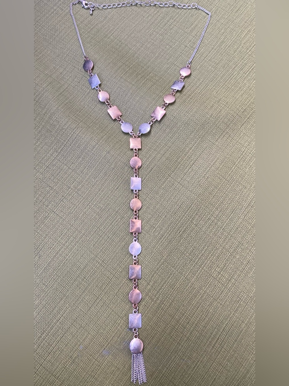 Silver & Rose Gold Y-Necklace with Tassel Accent